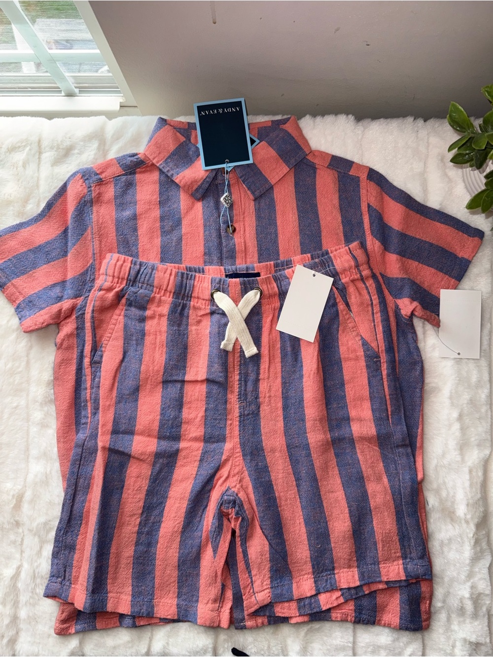 NWT - Andy & Evan Pink and Blue Striped 2 Piece Set - Size 8